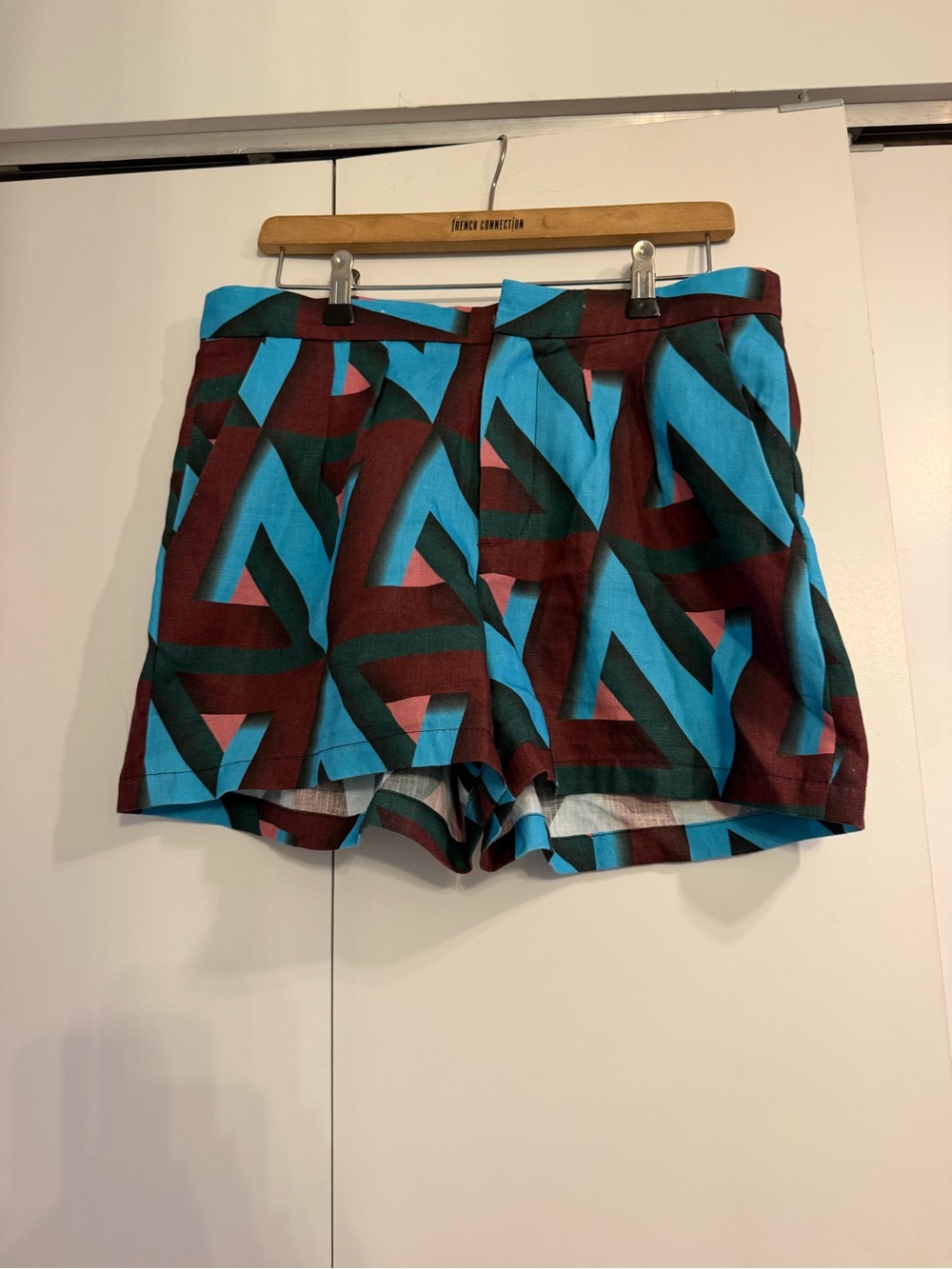 Rachel Comey Teal & Burgundy Geometric Print Shorts
